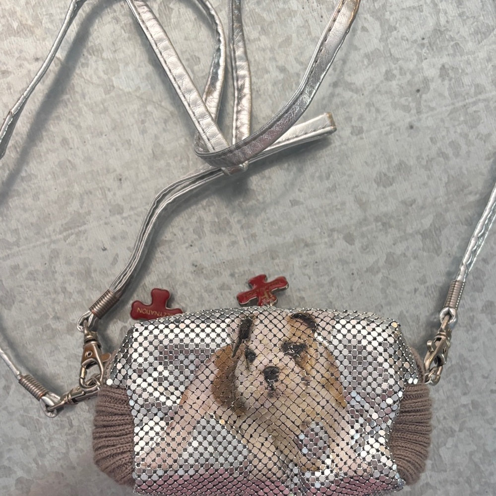Fuzzy Nation Silver Dog Print Kids Crossbody Bag